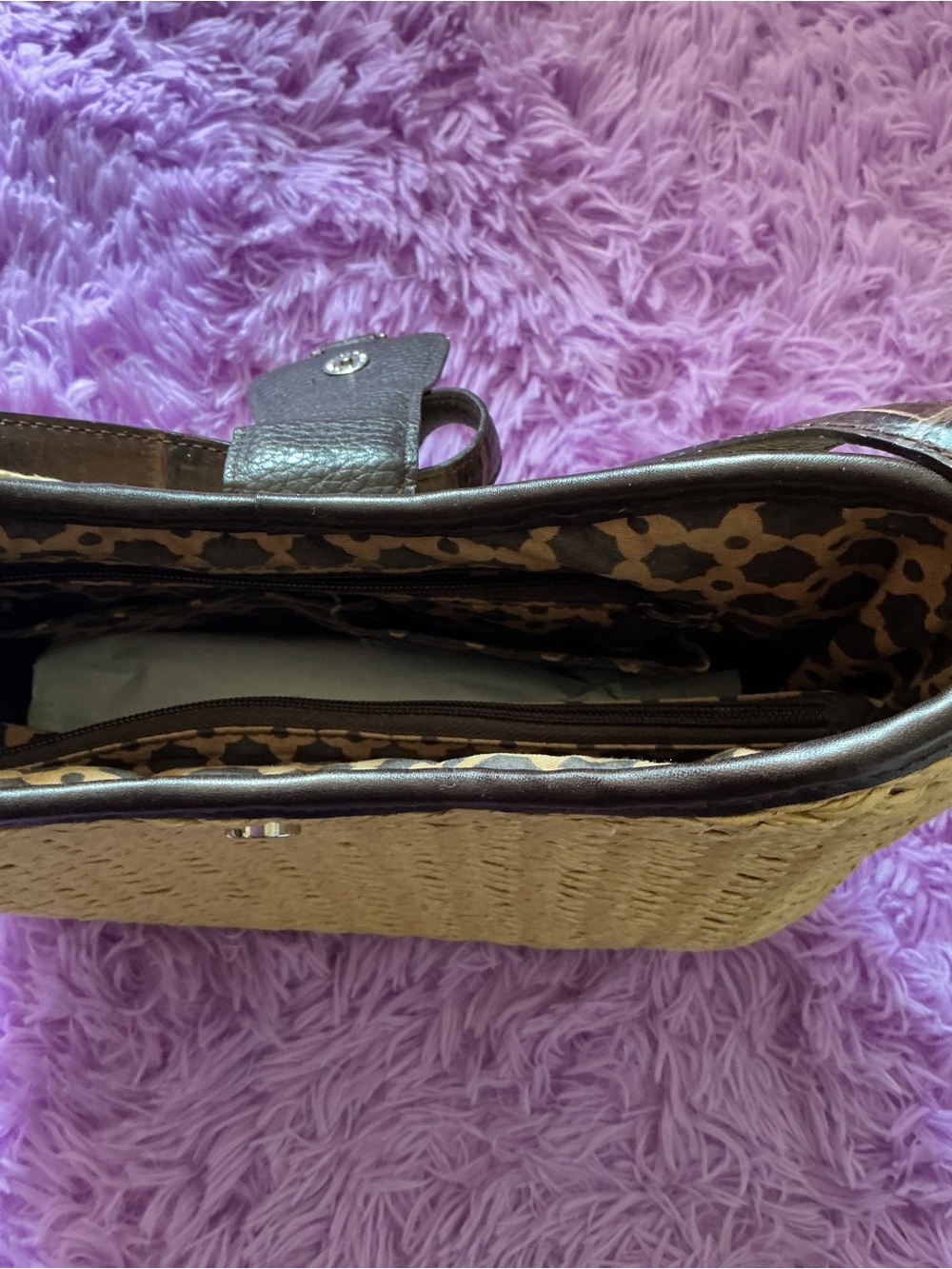 Brighton Natural Woven Shoulder Bag with Brown Trim - Picture 13 of 15